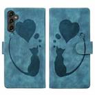 For Samsung Galaxy S24 5G Pen Heart Cat Embossed Leather Phone Case(Blue) - 1