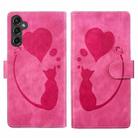 For Samsung Galaxy S24 5G Pen Heart Cat Embossed Leather Phone Case(Pink) - 1