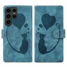 For Samsung Galaxy S23 Ultra 5G Pen Heart Cat Embossed Leather Phone Case(Blue) - 1