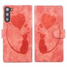 For Samsung Galaxy S23+ 5G Pen Heart Cat Embossed Leather Phone Case(Orange) - 1