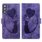 For Samsung Galaxy S23+ 5G Pen Heart Cat Embossed Leather Phone Case(Purple) - 1