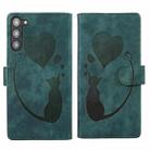 For Samsung Galaxy S23+ 5G Pen Heart Cat Embossed Leather Phone Case(Green) - 1