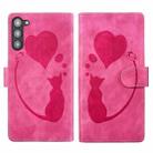 For Samsung Galaxy S23+ 5G Pen Heart Cat Embossed Leather Phone Case(Pink) - 1