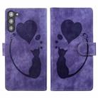 For Samsung Galaxy S23 5G Pen Heart Cat Embossed Leather Phone Case(Purple) - 1