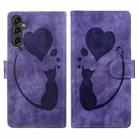 For Samsung Galaxy S23 FE 5G Pen Heart Cat Embossed Leather Phone Case(Purple) - 1