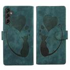 For Samsung Galaxy S23 FE 5G Pen Heart Cat Embossed Leather Phone Case(Green) - 1