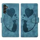 For Samsung Galaxy S23 FE 5G Pen Heart Cat Embossed Leather Phone Case(Blue) - 1