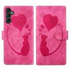 For Samsung Galaxy S23 FE 5G Pen Heart Cat Embossed Leather Phone Case(Pink) - 1