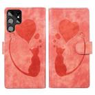 For Samsung Galaxy S22 Ultra 5G Pen Heart Cat Embossed Leather Phone Case(Orange) - 1