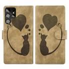 For Samsung Galaxy S22 Ultra 5G Pen Heart Cat Embossed Leather Phone Case(Apricot) - 1