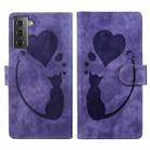 For Samsung Galaxy S22+ 5G Pen Heart Cat Embossed Leather Phone Case(Purple) - 1