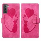 For Samsung Galaxy S22+ 5G Pen Heart Cat Embossed Leather Phone Case(Pink) - 1