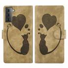 For Samsung Galaxy S22 5G Pen Heart Cat Embossed Leather Phone Case(Apricot) - 1