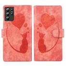 For Samsung Galaxy S21 Ultra 5G Pen Heart Cat Embossed Leather Phone Case(Orange) - 1