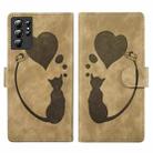 For Samsung Galaxy S21 Ultra 5G Pen Heart Cat Embossed Leather Phone Case(Apricot) - 1