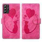 For Samsung Galaxy S21 Ultra 5G Pen Heart Cat Embossed Leather Phone Case(Pink) - 1