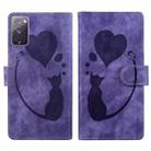 For Samsung Galaxy S20 FE 5G Pen Heart Cat Embossed Leather Phone Case(Purple) - 1