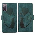 For Samsung Galaxy S20 FE 5G Pen Heart Cat Embossed Leather Phone Case(Green) - 1