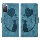 For Samsung Galaxy S20 FE 5G Pen Heart Cat Embossed Leather Phone Case(Blue) - 1