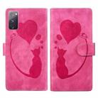 For Samsung Galaxy S20 FE 5G Pen Heart Cat Embossed Leather Phone Case(Pink) - 1