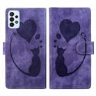 For Samsung Galaxy A53 5G Pen Heart Cat Embossed Leather Phone Case(Purple) - 1