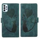For Samsung Galaxy A33 5G Pen Heart Cat Embossed Leather Phone Case(Green) - 1