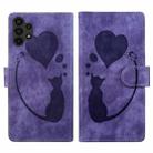 For Samsung Galaxy A32 5G Pen Heart Cat Embossed Leather Phone Case(Purple) - 1