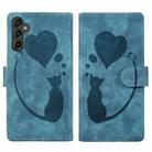 For Samsung Galaxy A25 5G Pen Heart Cat Embossed Leather Phone Case(Blue) - 1