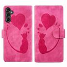 For Samsung Galaxy A14 5G Pen Heart Cat Embossed Leather Phone Case(Pink) - 1