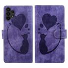 For Samsung Galaxy A13 4G / 5G / A04 Pen Heart Cat Embossed Leather Phone Case(Purple) - 1
