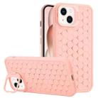 For iPhone 15 Plus Honeycomb Radiating Lens Holder TPU Phone Case(Pink) - 1