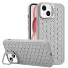 For iPhone 15 Honeycomb Radiating Lens Holder TPU Phone Case(Grey) - 1