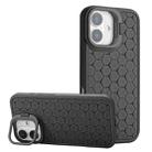 For iPhone 16 Honeycomb Radiating Lens Holder TPU Phone Case(Black) - 1