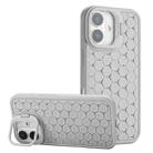 For iPhone 16 Honeycomb Radiating Lens Holder TPU Phone Case(Grey) - 1