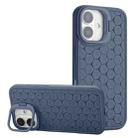 For iPhone 16 Honeycomb Radiating Lens Holder TPU Phone Case(Blue) - 1