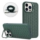 For iPhone 15 Pro Max Honeycomb Radiating Holder TPU Phone Case with Lanyard(Green) - 1