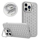 For iPhone 15 Pro Max Honeycomb Radiating Holder TPU Phone Case with Lanyard(Grey) - 1