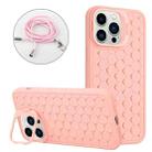 For iPhone 15 Pro Honeycomb Radiating Holder TPU Phone Case with Lanyard(Pink) - 1