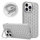 For iPhone 15 Pro Honeycomb Radiating Holder TPU Phone Case with Lanyard(Grey) - 1