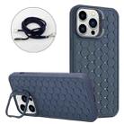 For iPhone 15 Pro Honeycomb Radiating Holder TPU Phone Case with Lanyard(Blue) - 1