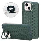 For iPhone 15 Plus Honeycomb Radiating Holder TPU Phone Case with Lanyard(Green) - 1