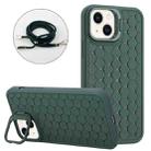 For iPhone 15 Honeycomb Radiating Holder TPU Phone Case with Lanyard(Green) - 1