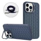 For iPhone 14 Pro Honeycomb Radiating Holder TPU Phone Case with Lanyard(Blue) - 1