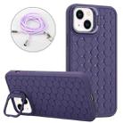 For iPhone 13 Honeycomb Radiating Holder TPU Phone Case with Lanyard(Purple) - 1