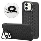 For iPhone 12 Honeycomb Radiating Holder TPU Phone Case with Lanyard(Black) - 1