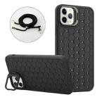 For iPhone 12 Pro Max Honeycomb Radiating Holder TPU Phone Case with Lanyard(Black) - 1