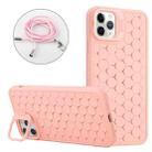 For iPhone 12 Pro Max Honeycomb Radiating Holder TPU Phone Case with Lanyard(Pink) - 1