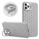 For iPhone 12 Pro Max Honeycomb Radiating Holder TPU Phone Case with Lanyard(Grey) - 1