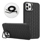 For iPhone 12 Pro Honeycomb Radiating Holder TPU Phone Case with Lanyard(Black) - 1