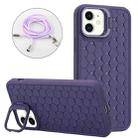 For iPhone 11 Honeycomb Radiating Holder TPU Phone Case with Lanyard(Purple) - 1